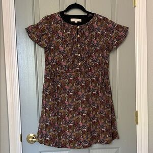LOFT Girls' Pink and Brown Floral Short Sleeve Casual Dress